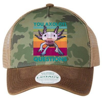 Retro 90s Axolotl Funny You Axolotl Questions Legacy Tie Dye Trucker Hat