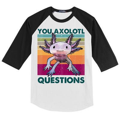 Retro 90s Axolotl Funny You Axolotl Questions Kids Colorblock Raglan Jersey