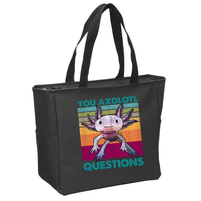 Retro 90s Axolotl Funny You Axolotl Questions Zip Tote Bag
