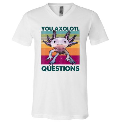 Retro 90s Axolotl Funny You Axolotl Questions V-Neck T-Shirt