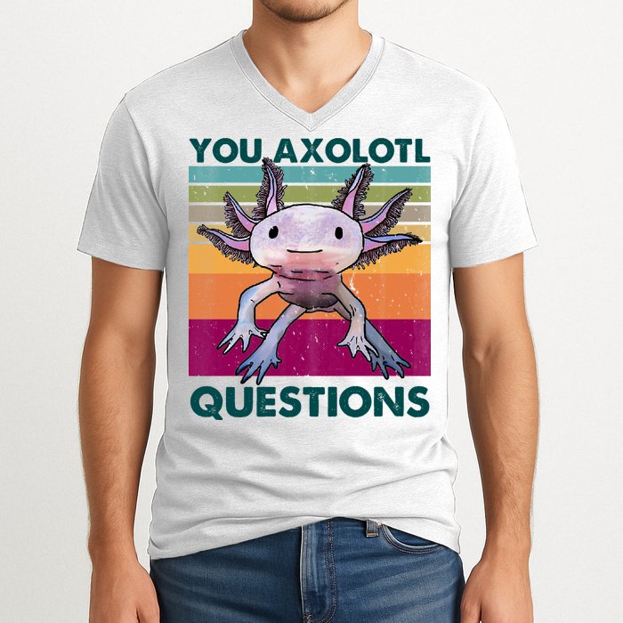 Retro 90s Axolotl Funny You Axolotl Questions V-Neck T-Shirt