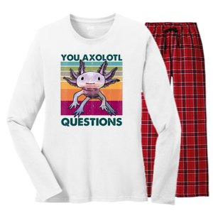 Retro 90s Axolotl Funny You Axolotl Questions Women's Long Sleeve Flannel Pajama Set 