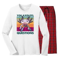 Retro 90s Axolotl Funny You Axolotl Questions Women's Long Sleeve Flannel Pajama Set 