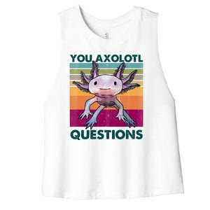 Retro 90s Axolotl Funny You Axolotl Questions Women's Racerback Cropped Tank