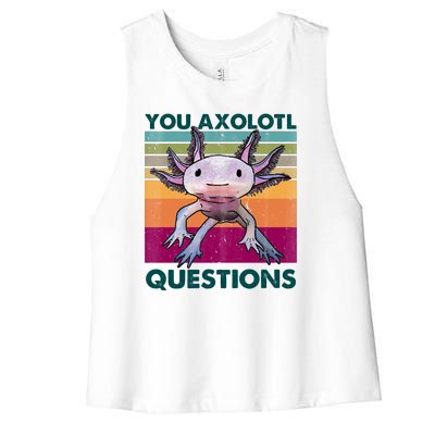 Retro 90s Axolotl Funny You Axolotl Questions Women's Racerback Cropped Tank