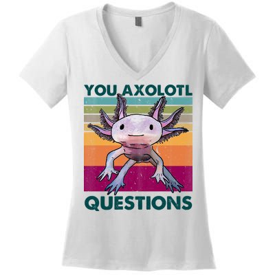 Retro 90s Axolotl Funny You Axolotl Questions Women's V-Neck T-Shirt