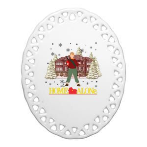 Retro 90s Christmas Home Movie Alone Ceramic Oval Ornament