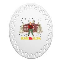 Retro 90s Christmas Home Movie Alone Ceramic Oval Ornament