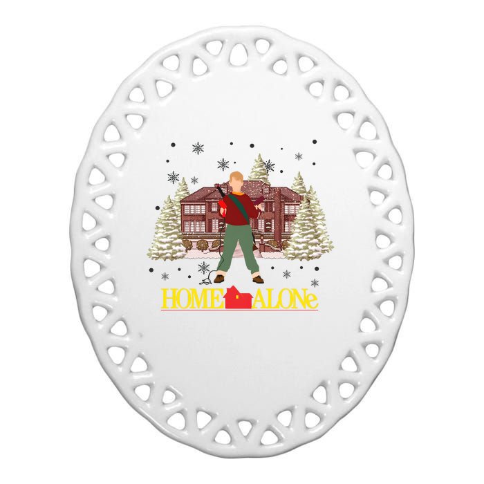 Retro 90s Christmas Home Movie Alone Ceramic Oval Ornament