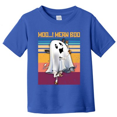 Retro 90s Ghost Cow Moo I Mean Boo Halloween Cow Lover Gift Toddler T-Shirt