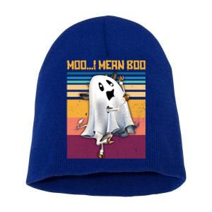 Retro 90s Ghost Cow Moo I Mean Boo Halloween Cow Lover Gift Short Acrylic Beanie