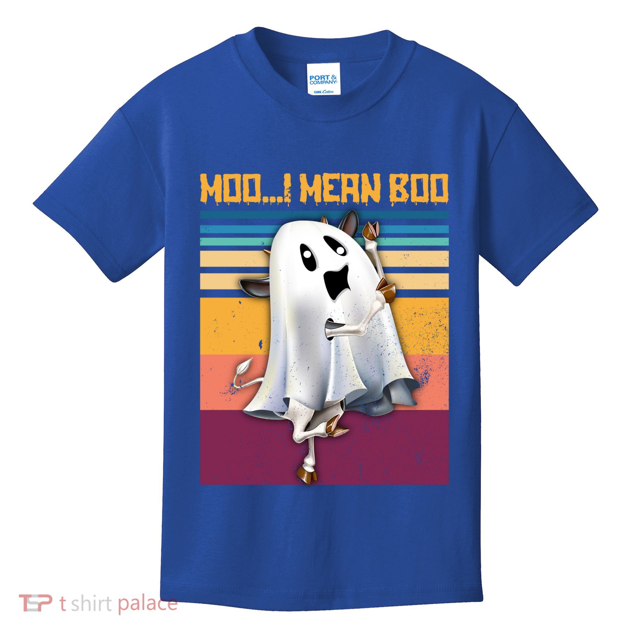 Retro 90s Ghost Cow Moo I Mean Boo Halloween Cow Lover Gift Kids T-Shirt