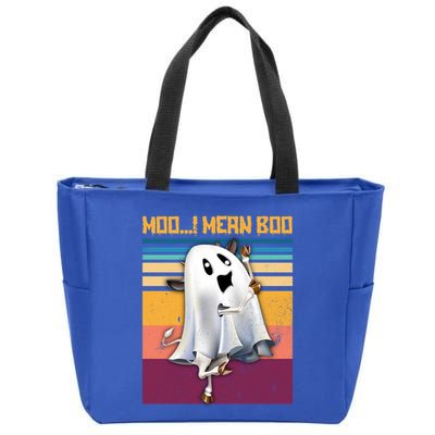 Retro 90s Ghost Cow Moo I Mean Boo Halloween Cow Lover Gift Zip Tote Bag
