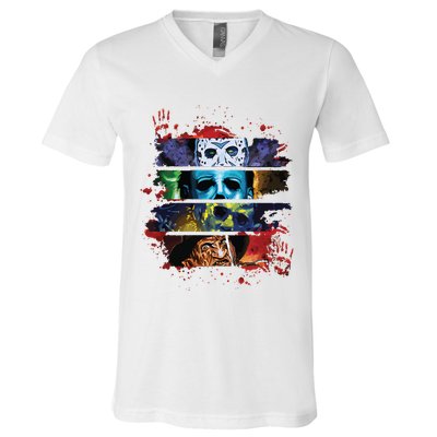 Retro 90s Horror Movies Vintage Style Horror Halloween V-Neck T-Shirt