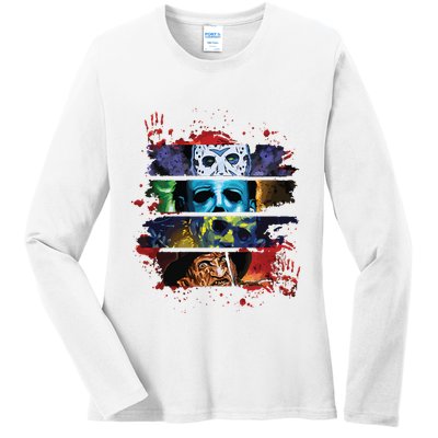 Retro 90s Horror Movies Vintage Style Horror Halloween Ladies Long Sleeve Shirt