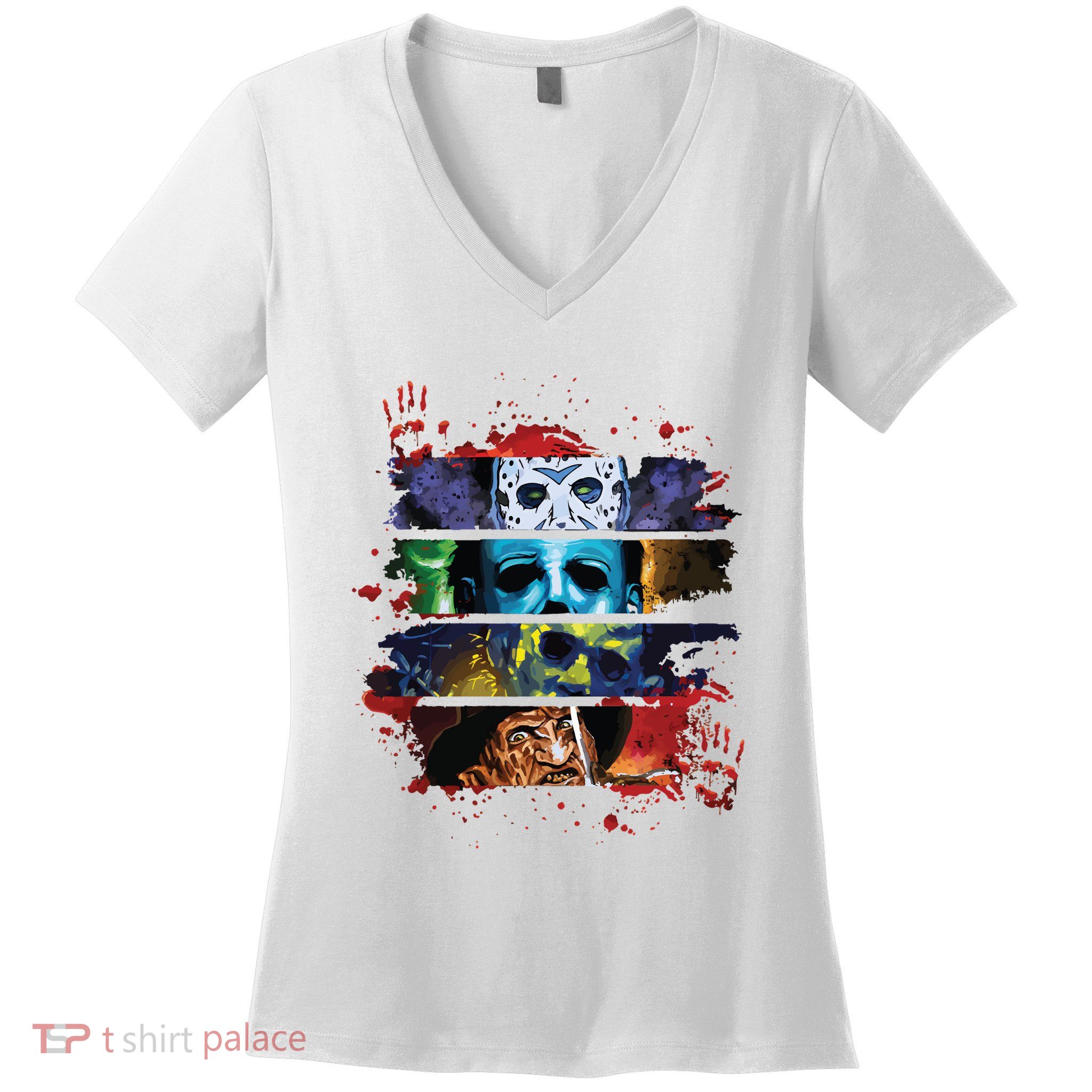 Retro 90s Horror Movies Vintage Style Horror Halloween Women's V-Neck T-Shirt