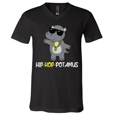 Rap 90s Hip Hop Hippo Cute Hippopotamus Zoo Animal Gift V-Neck T-Shirt
