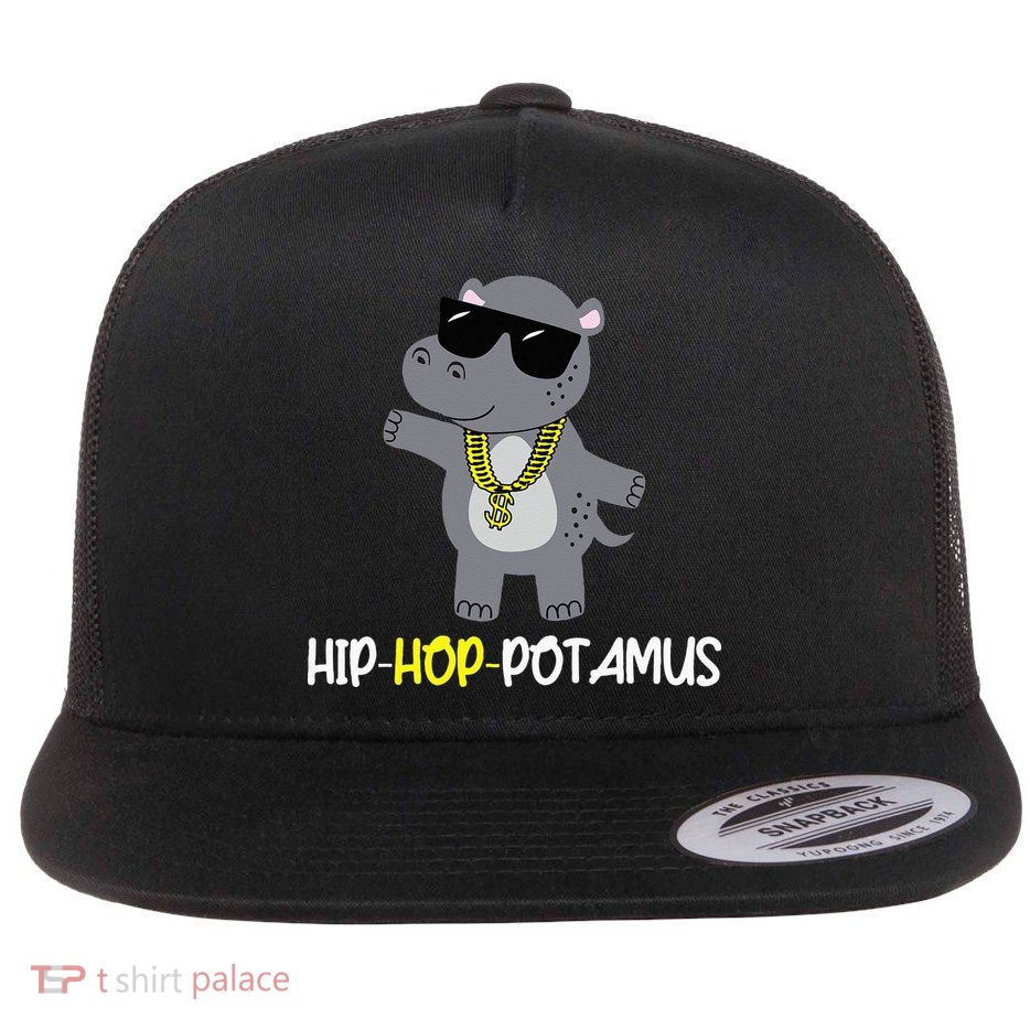 Rap 90s Hip Hop Hippo Cute Hippopotamus Zoo Animal Gift Flat Bill Trucker Hat