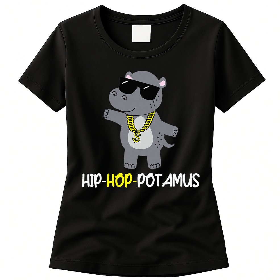 Rap 90s Hip Hop Hippo Cute Hippopotamus Zoo Animal Gift Womens T-Shirt