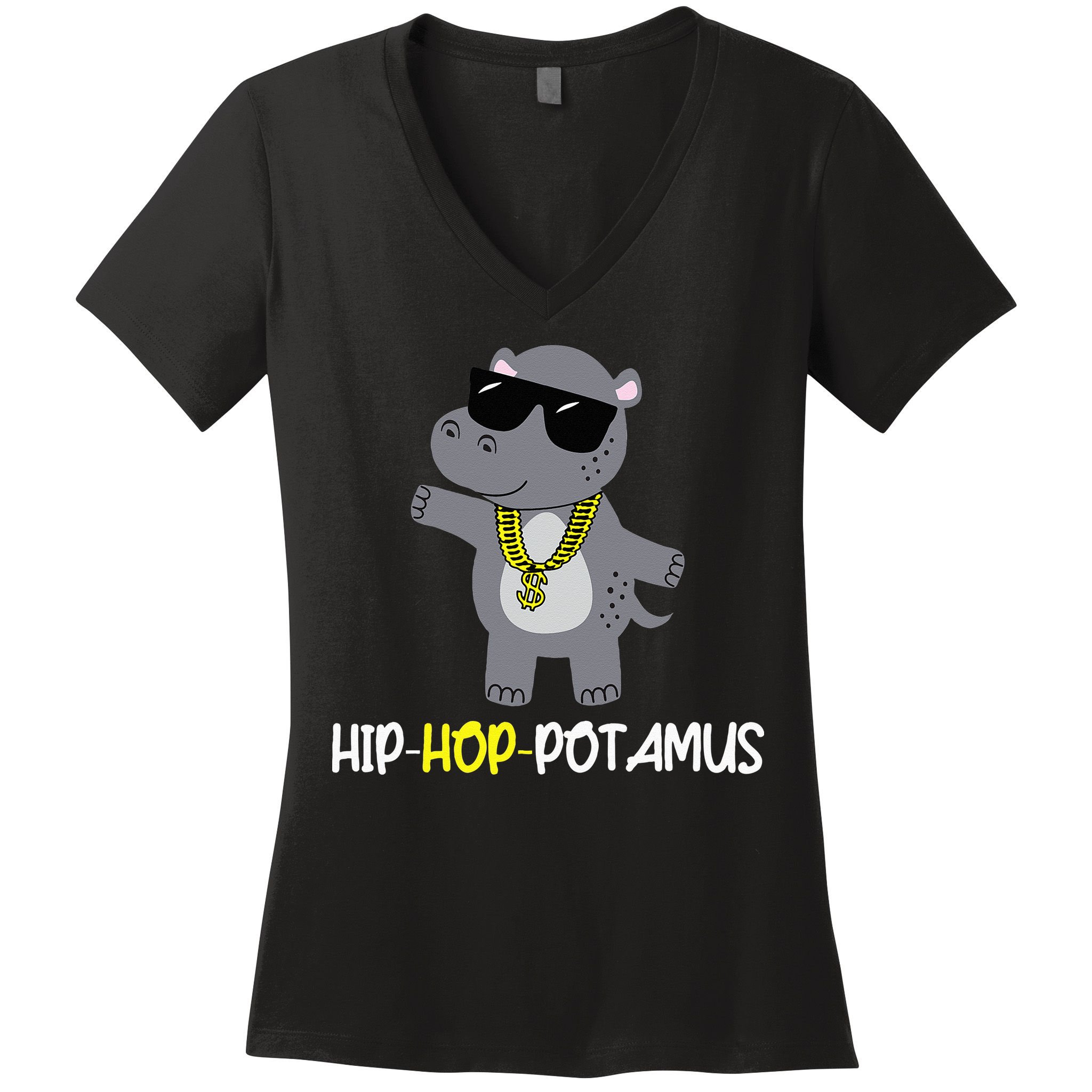 Rap 90s Hip Hop Hippo Cute Hippopotamus Zoo Animal Gift Women's V-Neck T-Shirt