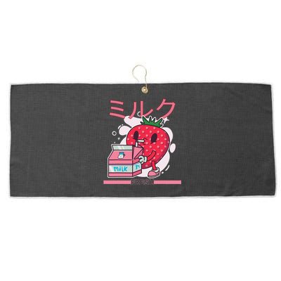 Retro 90s Japanese Kawaii Strawberry Milk Shake Cartoon  Large Microfiber Waffle Golf Towel