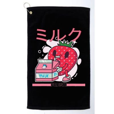 Retro 90s Japanese Kawaii Strawberry Milk Shake Cartoon  Platinum Collection Golf Towel