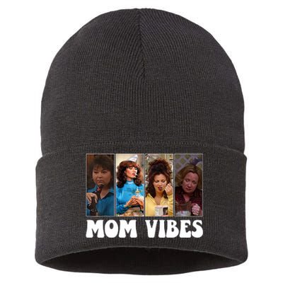 Retro 90’S Mom Vibes Funny Mom Life MotherS Day 2024 Sustainable Knit Beanie