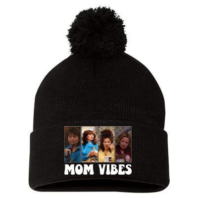 Retro 90’S Mom Vibes Funny Mom Life MotherS Day 2024 Pom Pom 12in Knit Beanie