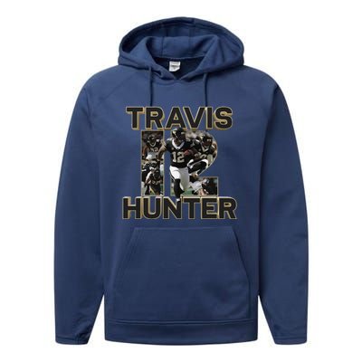 Retro 90s Travis Hunter Funny Graphic Performance Fleece Hoodie