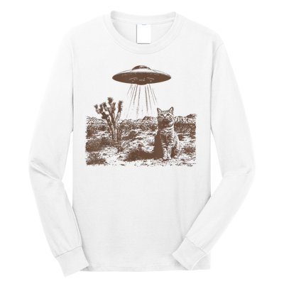 Retro 90s Western Vintage Ufo Cowboy Cat Wild West Kitten Long Sleeve Shirt