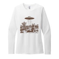 Retro 90s Western Vintage Ufo Cowboy Cat Wild West Kitten Womens CVC Long Sleeve Shirt