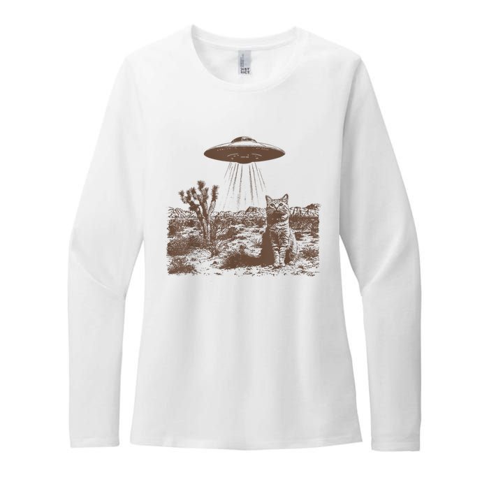 Retro 90s Western Vintage Ufo Cowboy Cat Wild West Kitten Womens CVC Long Sleeve Shirt