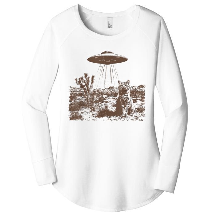 Retro 90s Western Vintage Ufo Cowboy Cat Wild West Kitten Women's Perfect Tri Tunic Long Sleeve Shirt