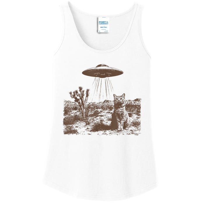 Retro 90s Western Vintage Ufo Cowboy Cat Wild West Kitten Ladies Essential Tank