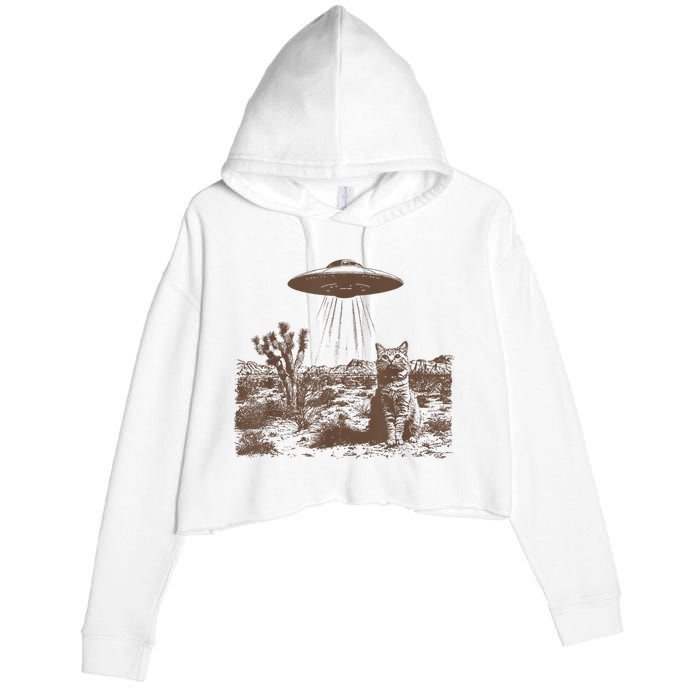 Retro 90s Western Vintage Ufo Cowboy Cat Wild West Kitten Crop Fleece Hoodie