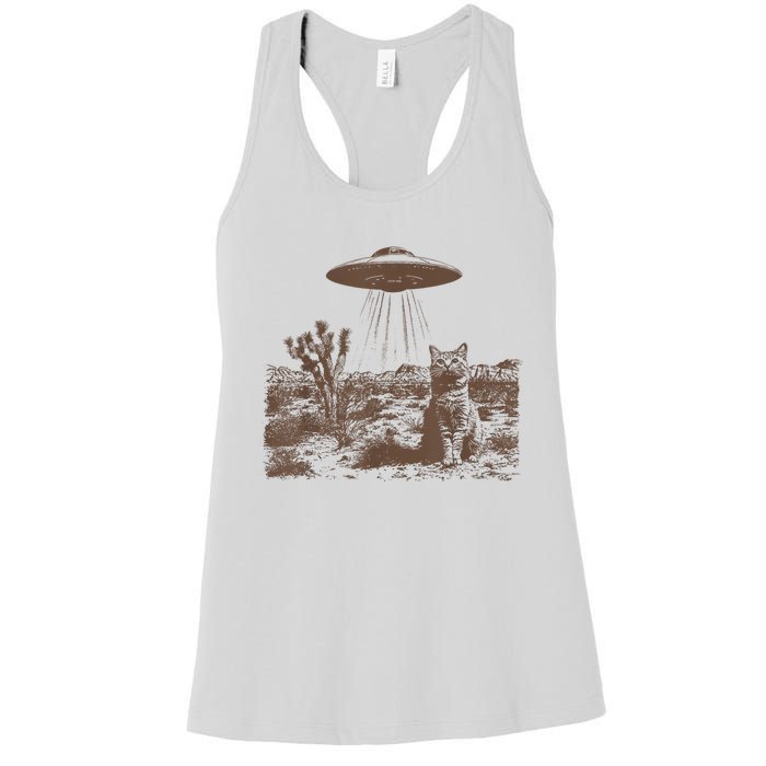 Retro 90s Western Vintage Ufo Cowboy Cat Wild West Kitten Women's Racerback Tank