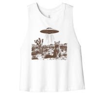 Retro 90s Western Vintage Ufo Cowboy Cat Wild West Kitten Women's Racerback Cropped Tank