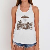 Retro 90s Western Vintage Ufo Cowboy Cat Wild West Kitten Women's Knotted Racerback Tank