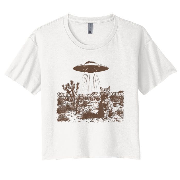 Retro 90s Western Vintage Ufo Cowboy Cat Wild West Kitten Women's Crop Top Tee