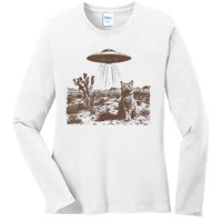 Retro 90s Western Vintage Ufo Cowboy Cat Wild West Kitten Ladies Long Sleeve Shirt