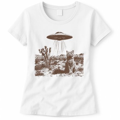 Retro 90s Western Vintage Ufo Cowboy Cat Wild West Kitten Womens T-Shirt
