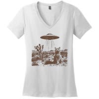 Retro 90s Western Vintage Ufo Cowboy Cat Wild West Kitten Women's V-Neck T-Shirt