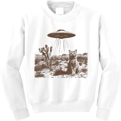 Retro 90s Western Vintage Ufo Cowboy Cat Wild West Kitten Kids Sweatshirt