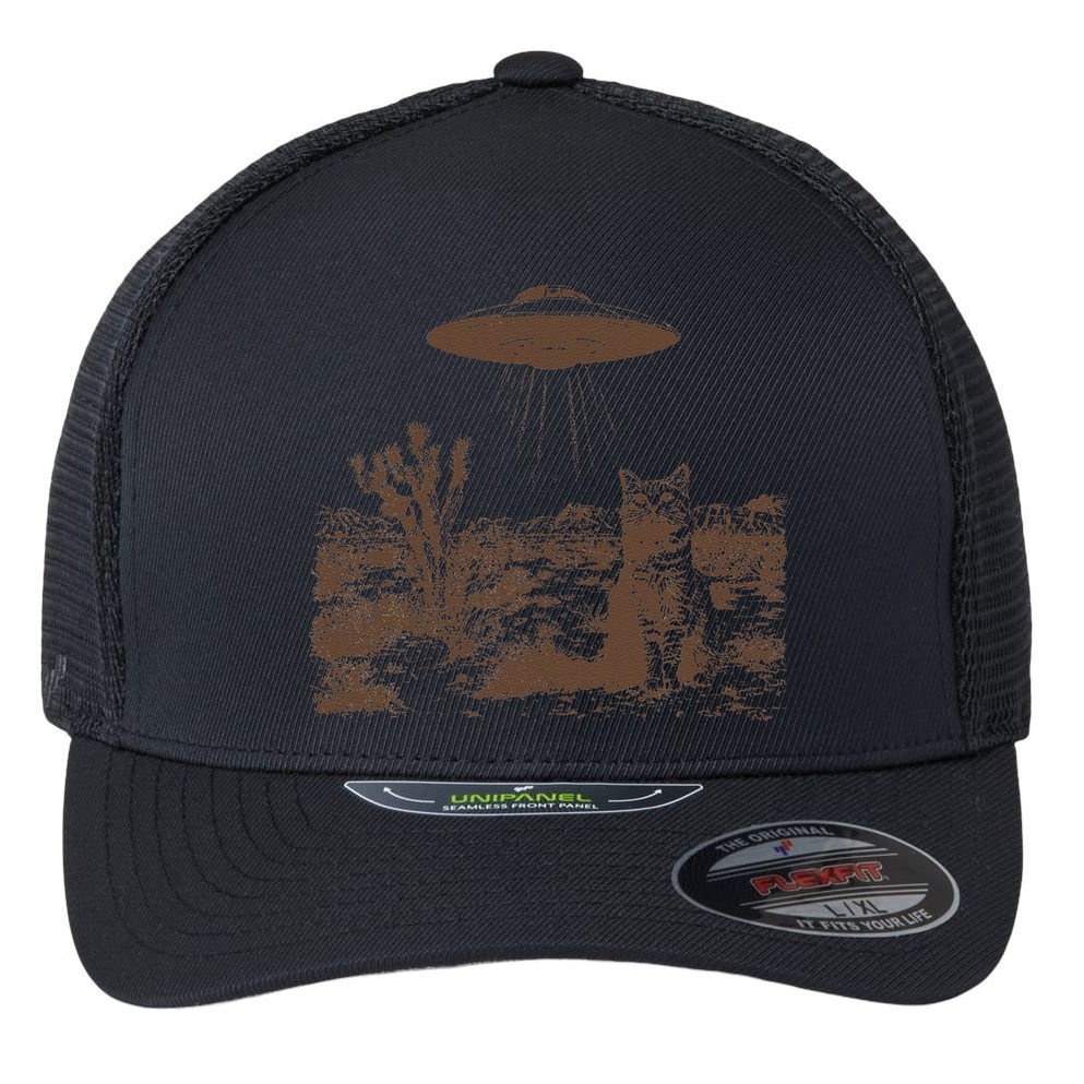 Retro 90s Western Vintage Ufo Cowboy Cat Wild West Kitten Gift Flexfit Unipanel Trucker Cap