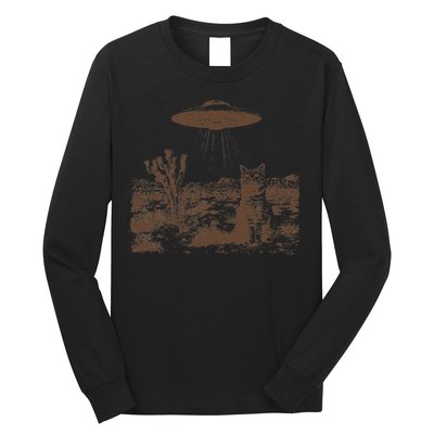 Retro 90s Western Vintage Ufo Cowboy Cat Wild West Kitten Gift Long Sleeve Shirt