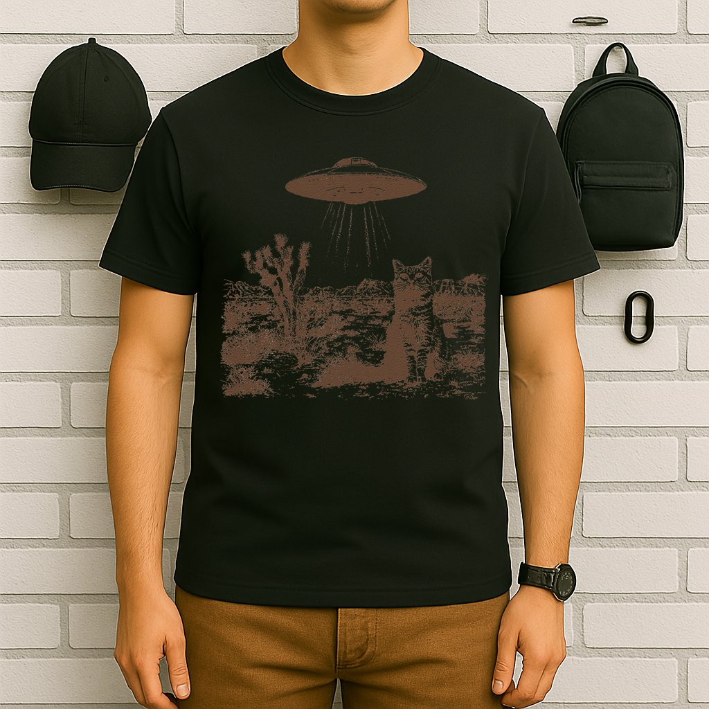 Retro 90s Western Vintage Ufo Cowboy Cat Wild West Kitten Gift T-Shirt
