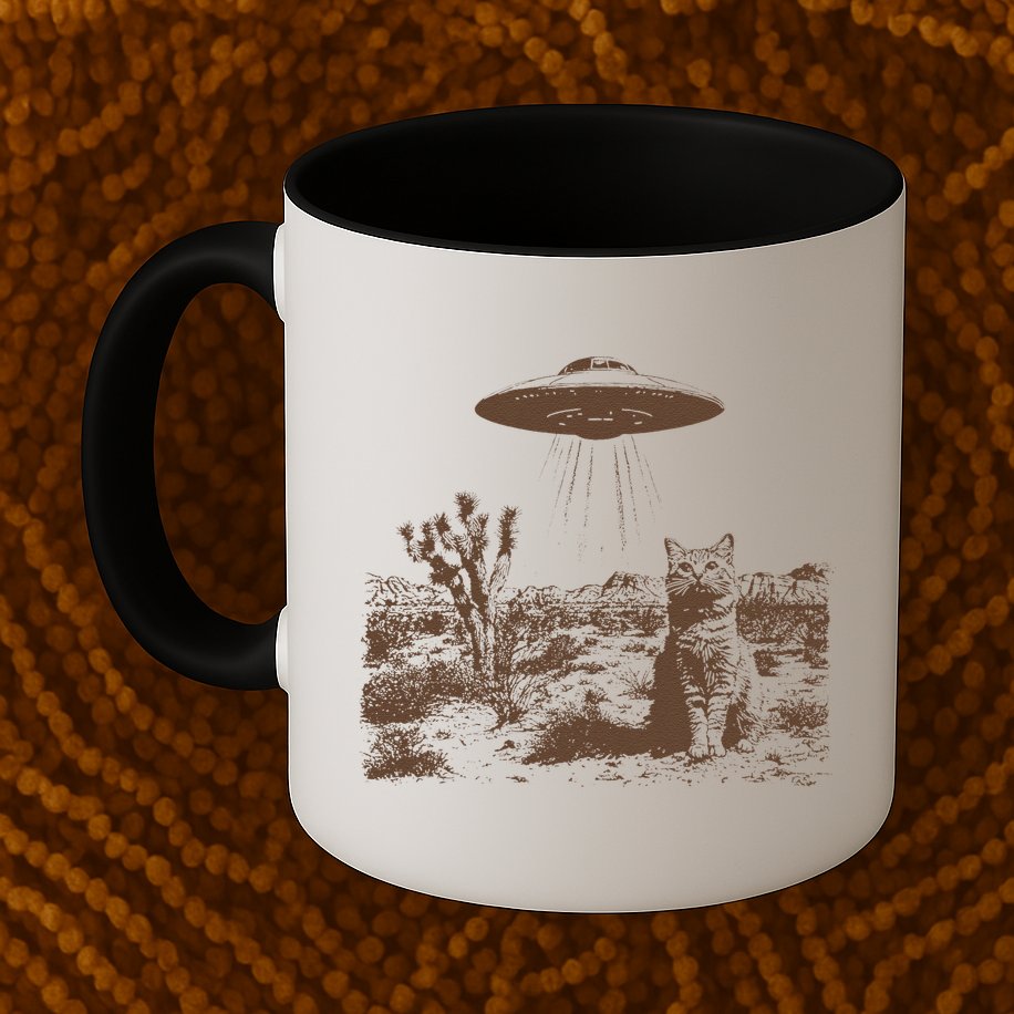 Retro 90s Western Vintage Ufo Cowboy Cat Wild West Kitten Gift Mug