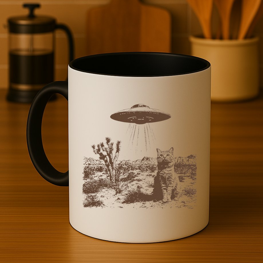 Retro 90s Western Vintage Ufo Cowboy Cat Wild West Kitten Gift Mug