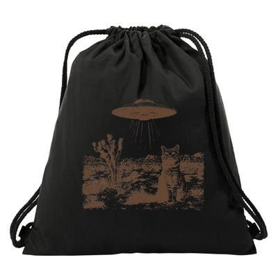 Retro 90s Western Vintage Ufo Cowboy Cat Wild West Kitten Gift Drawstring Bag