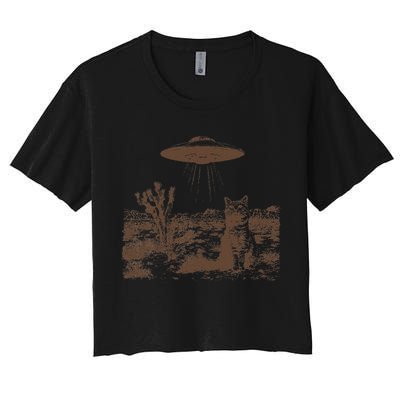 Retro 90s Western Vintage Ufo Cowboy Cat Wild West Kitten Gift Women's Crop Top Tee